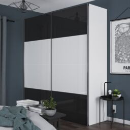GoodHome Atomia Contemporary Panelled Without Mirror Doors Anthracite & White High Gloss 2 Door Sliding Wardrobe Door Kit (H)2250mm (W)2000mm - thumbnail 5