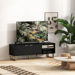 Homcom Tv Unit, Tv Stand Cabinet With Shelves And Storage Cupboard, Black - thumbnail 8