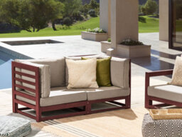 Beliani Garden Sofa 2 Seater Trani Modular Acacia Wood Dark Red - thumbnail 2