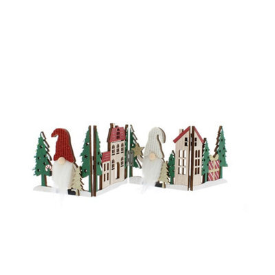 40Cm Gonk Village Scene Christmas Decoration Wooden Festive Display
