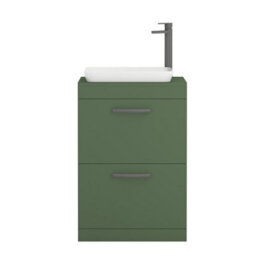 Royal Bathrooms Turin 600mm Freestanding Bathroom Vanity Unit With Sink 2 Drawer Matt Green & Qubix Countertop Basin - thumbnail 5
