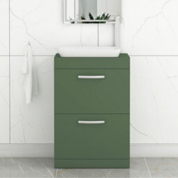 Royal Bathrooms Turin 600mm Freestanding Bathroom Vanity Unit With Sink 2 Drawer Matt Green & Qubix Countertop Basin - thumbnail 1