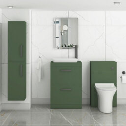 Royal Bathrooms Turin 600mm Freestanding Bathroom Vanity Unit With Sink 2 Drawer Matt Green & Qubix Countertop Basin - thumbnail 3