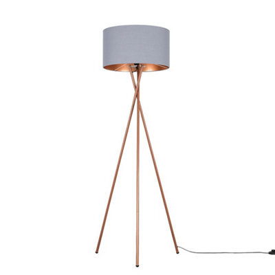 Valuelights Camden Copper Tripod Floor Lamp With Grey/copper Shade And Bulb - image 1