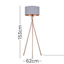 Valuelights Camden Copper Tripod Floor Lamp With Grey/copper Shade And Bulb - thumbnail 7