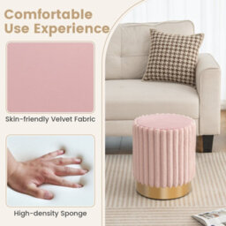 Costway Modern Velvet Ottoman Soft Padded Footrest Stool Round Vanity Stool W/ Metal Base - thumbnail 6
