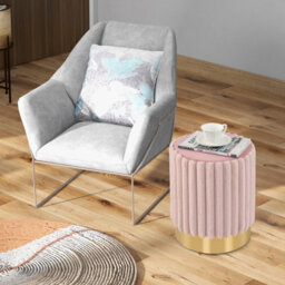 Costway Modern Velvet Ottoman Soft Padded Footrest Stool Round Vanity Stool W/ Metal Base - thumbnail 5