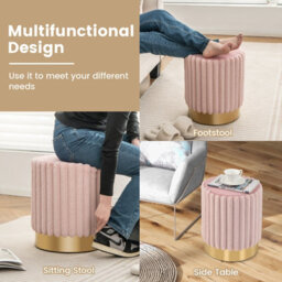 Costway Modern Velvet Ottoman Soft Padded Footrest Stool Round Vanity Stool W/ Metal Base - thumbnail 7
