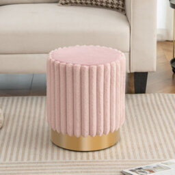 Costway Modern Velvet Ottoman Soft Padded Footrest Stool Round Vanity Stool W/ Metal Base - thumbnail 4