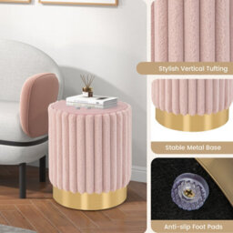 Costway Modern Velvet Ottoman Soft Padded Footrest Stool Round Vanity Stool W/ Metal Base - thumbnail 8