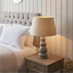 Loops 2 Pack Blue Grey Glaze & Satin Nickel Plate Table Lamp - Ivory Linen Fabric Shade - 685mm Tall Light - 10W Led E27 - thumbnail 4