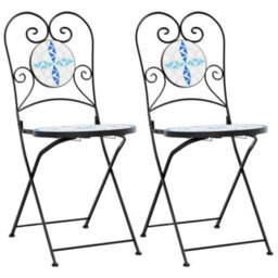 Berkfield Bistro Chairs Foldable 2 Pcs Blue And White Ceramic - thumbnail 2