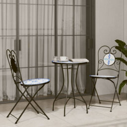 Berkfield Bistro Chairs Foldable 2 Pcs Blue And White Ceramic - thumbnail 3