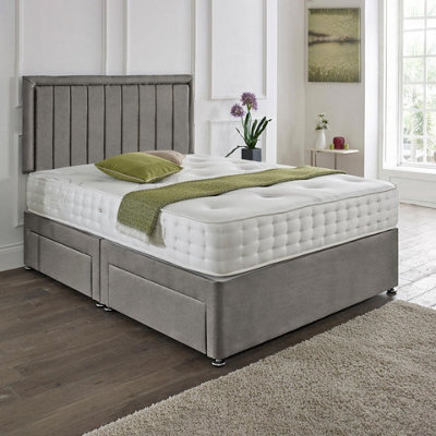 Dining Tables Cairo Matching Headboard Divan Set, 2 Drawer On Same Side With Sprung 1500 Comfort Mattress - Plush Grey - Double - image 1