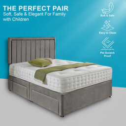 Dining Tables Cairo Matching Headboard Divan Set, 2 Drawer On Same Side With Sprung 1500 Comfort Mattress - Plush Grey - Double - thumbnail 2