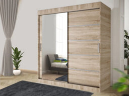 RAC3 Sliding Wardrobe With Mirror Space Saving Bedroom Wardrobe, Contemporary Bedroom Sliding Wardrobe & Mirror Wardrobe (Oak, 180Cm) - thumbnail 1