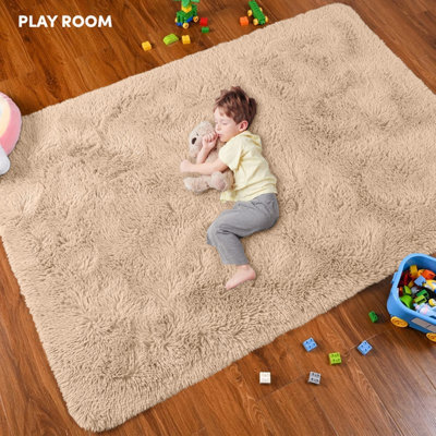 Ameha Tye Dye Beige Shaggy Rugs Soft Fluffy Bedroom Living Room Non Slip Carpets(120X170 Cm) - image 1