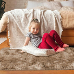 Ameha Tye Dye Beige Shaggy Rugs Soft Fluffy Bedroom Living Room Non Slip Carpets(120X170 Cm) - thumbnail 3