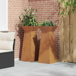 Berkfield Modern Garden Pillar Planters 2 Pcs With Bowl 40X40X100 Cm Weathering Steel - thumbnail 4