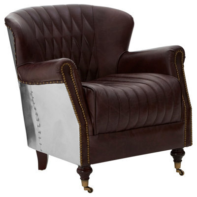 Orsina Elegant Coffee Leather Armchair,modern  Accent Chair With Scrolled Arms,tufted Backrest Chair,lounge Chair - image 1