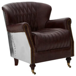 Orsina Elegant Coffee Leather Armchair,modern  Accent Chair With Scrolled Arms,tufted Backrest Chair,lounge Chair