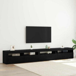 Berkfield Modern 3 Piece Tv Cabinet Set With Led Lights Black Oak Engineered Wood - thumbnail 2