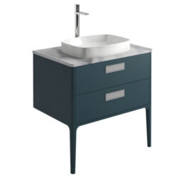 Plum&clay Canaria 2 Leg Blue Bathroom Vanity Unit With White Marble Countertop & Integrated Ceramic Basin (W)785mm (H)850mm