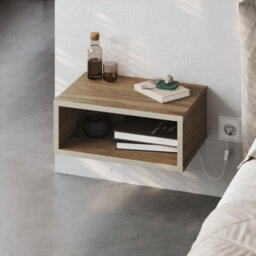 Decortie Brik Modern Floating Bedside Table Nightstand Wall-Mounted Led Lights 45Cm Natural Oak, Sandstone Bedroom - thumbnail 1