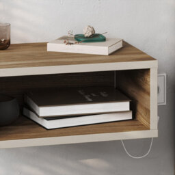 Decortie Brik Modern Floating Bedside Table Nightstand Wall-Mounted Led Lights 45Cm Natural Oak, Sandstone Bedroom - thumbnail 5