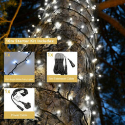 Christmas Tree World Crownvine 10M Fairy Lights Starter Set - 100 Leds Bright White  - Black Rubber Cable - thumbnail 2