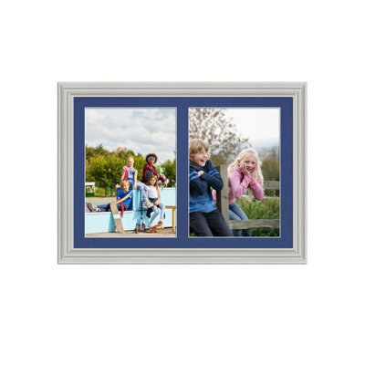 AK Frames 20X14 Light Grey Classic Multi Photo Frame With Blue Mount - Holds 2 Apertures (2X) A4 Photos - image 1