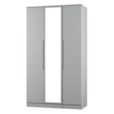 Messina Ready Assembled Modern Matt Grey Tall Triple Wardrobe With 1 Mirror Door (H)1970mm (W)1110mm (D)530mm - image 1