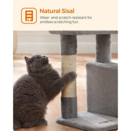 Songmics Compact Cat Condo, Small Feline Tower With Pompom Toys, Pet Activity Center, Light Grey - thumbnail 7