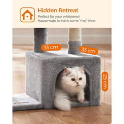 Songmics Compact Cat Condo, Small Feline Tower With Pompom Toys, Pet Activity Center, Light Grey - thumbnail 6