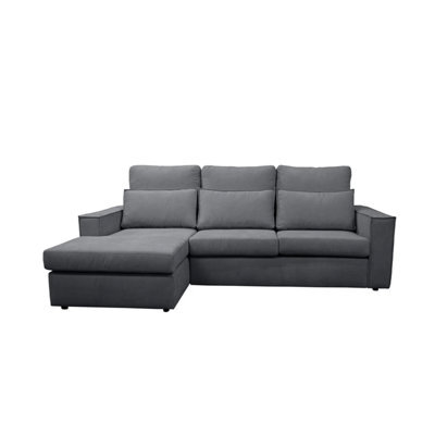 Furnishings For Less UK Sorino Chenille Luxe Grey Left Hand Fabric L Shaped 3 Seater Corner Sofa With Chaise