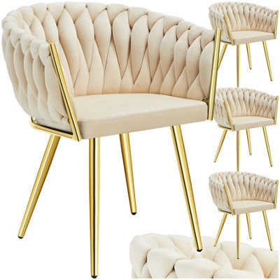 Tectake Set Of 4 Dining Chair Astano - Padded, Velvet, Knot Design, Continuous Backrest  - Sand-Colored/gold - image 1