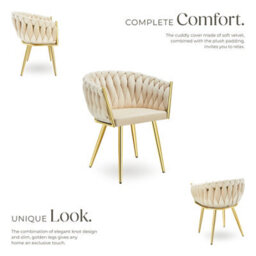 Tectake Set Of 4 Dining Chair Astano - Padded, Velvet, Knot Design, Continuous Backrest  - Sand-Colored/gold - thumbnail 3