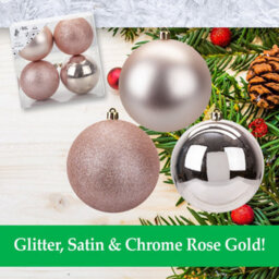 Rose Gold Christmas Baubles Pack Of 4- 10Cm - thumbnail 2