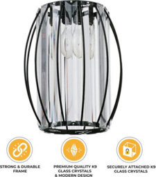 Giggi Black Metal K9 Crystal Light Shade 16Cm X 20Cm, Cylinder Shape With Oval Ring - thumbnail 3