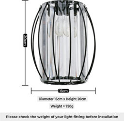 Giggi Black Metal K9 Crystal Light Shade 16Cm X 20Cm, Cylinder Shape With Oval Ring - thumbnail 5