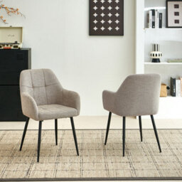 Sonara Modern Set Of 2 Dining Chairs With Plush Chenille, Curved Backrest And Metal Legs