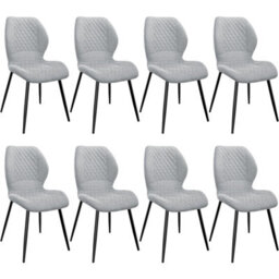 Longtoo Set Of 8 Dining Chairs ,linen Sponge Cushion ,metal Legs And Diamond Pattern Upholstered-Grey.