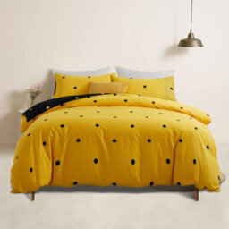 Bedlooms Black & Yellow Dotted Printed Duvet Cover Set, Reversible & Hypoallergenic Bedding Pack, Single 135X200Cm - thumbnail 1