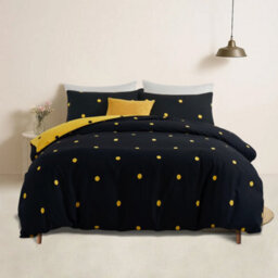 Bedlooms Black & Yellow Dotted Printed Duvet Cover Set, Reversible & Hypoallergenic Bedding Pack, Single 135X200Cm - thumbnail 2