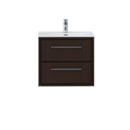 Royal Bathrooms Livora 600mm Walnut Woodgrain Wall Hung Bathroom Vanity Unit 2 Drawer Storage Cabinet With Ceramic Basin - thumbnail 5