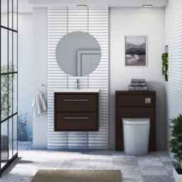 Royal Bathrooms Livora 600mm Walnut Woodgrain Wall Hung Bathroom Vanity Unit 2 Drawer Storage Cabinet With Ceramic Basin - thumbnail 3
