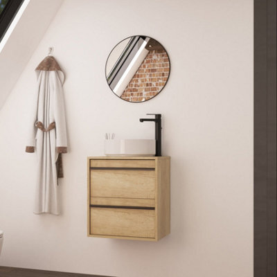 Banyetti Mattila Noir 500mm Wall Hung Vanity Unit With Matt Black Handles - Rustic Oak - image 1