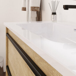 Banyetti Mattila Noir 500mm Wall Hung Vanity Unit With Matt Black Handles - Rustic Oak - thumbnail 4