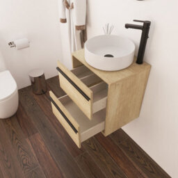 Banyetti Mattila Noir 500mm Wall Hung Vanity Unit With Matt Black Handles - Rustic Oak - thumbnail 3
