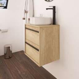 Banyetti Mattila Noir 500mm Wall Hung Vanity Unit With Matt Black Handles - Rustic Oak - thumbnail 2